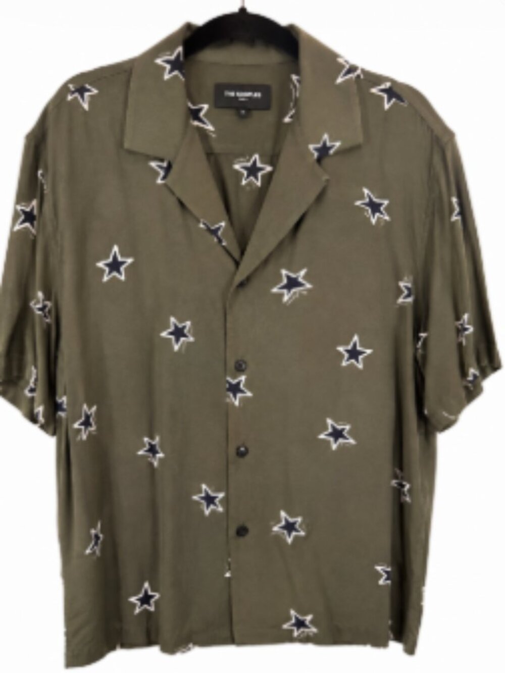 The Kooples Men’s Olive Star Print Viscose Camp Shirt Size L